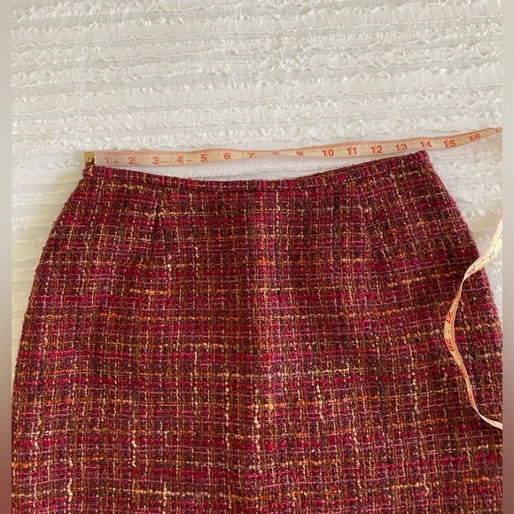 Lafayette 148 Petite Tweed Wool Cotton Red Pink Orange Multicolor skirt 8 or 8P - Picture 8 of 10